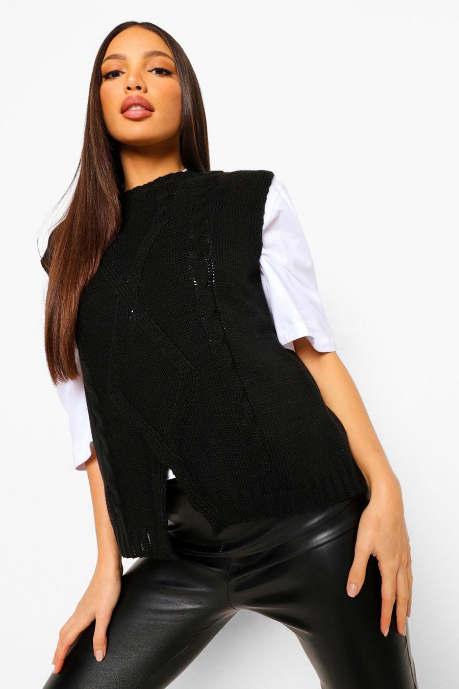 Black Tall Cable Knit Sleeveless Jumper image number 1