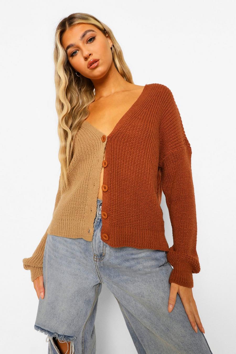 Mocha Tall Colour Block Cropped Cardigan image number 1