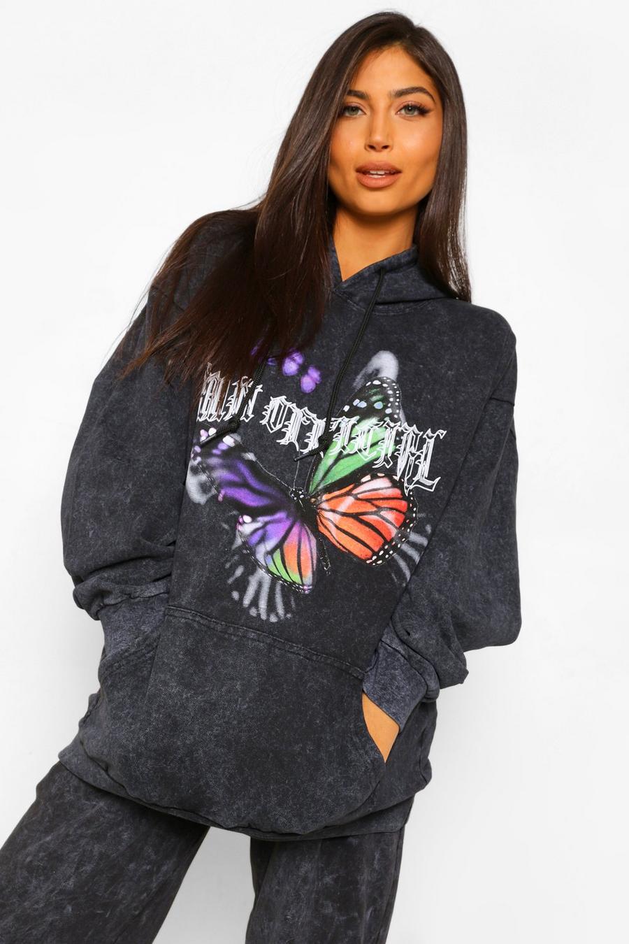 Black nero Maternity Acid Wash Butterfly WMN Hoody image number 1