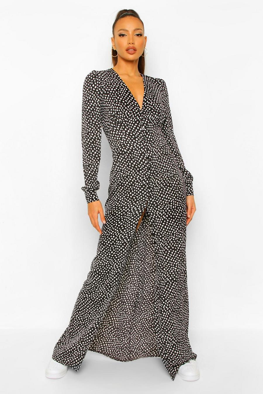 Black Tall Leopard Print Maxi Dress image number 1