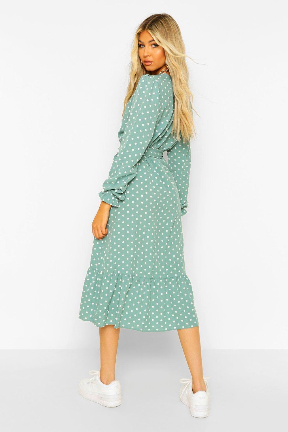 boohoo green polka dot dress