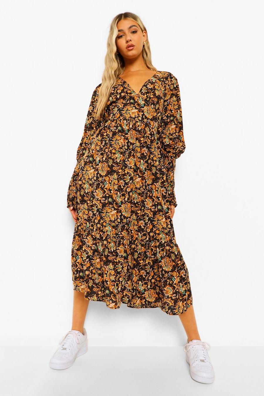 Black Tall Woven Paisley Floral Print Maxi Dress image number 1