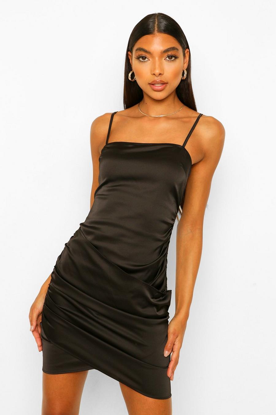 Black Tall Satin Mini Dress image number 1