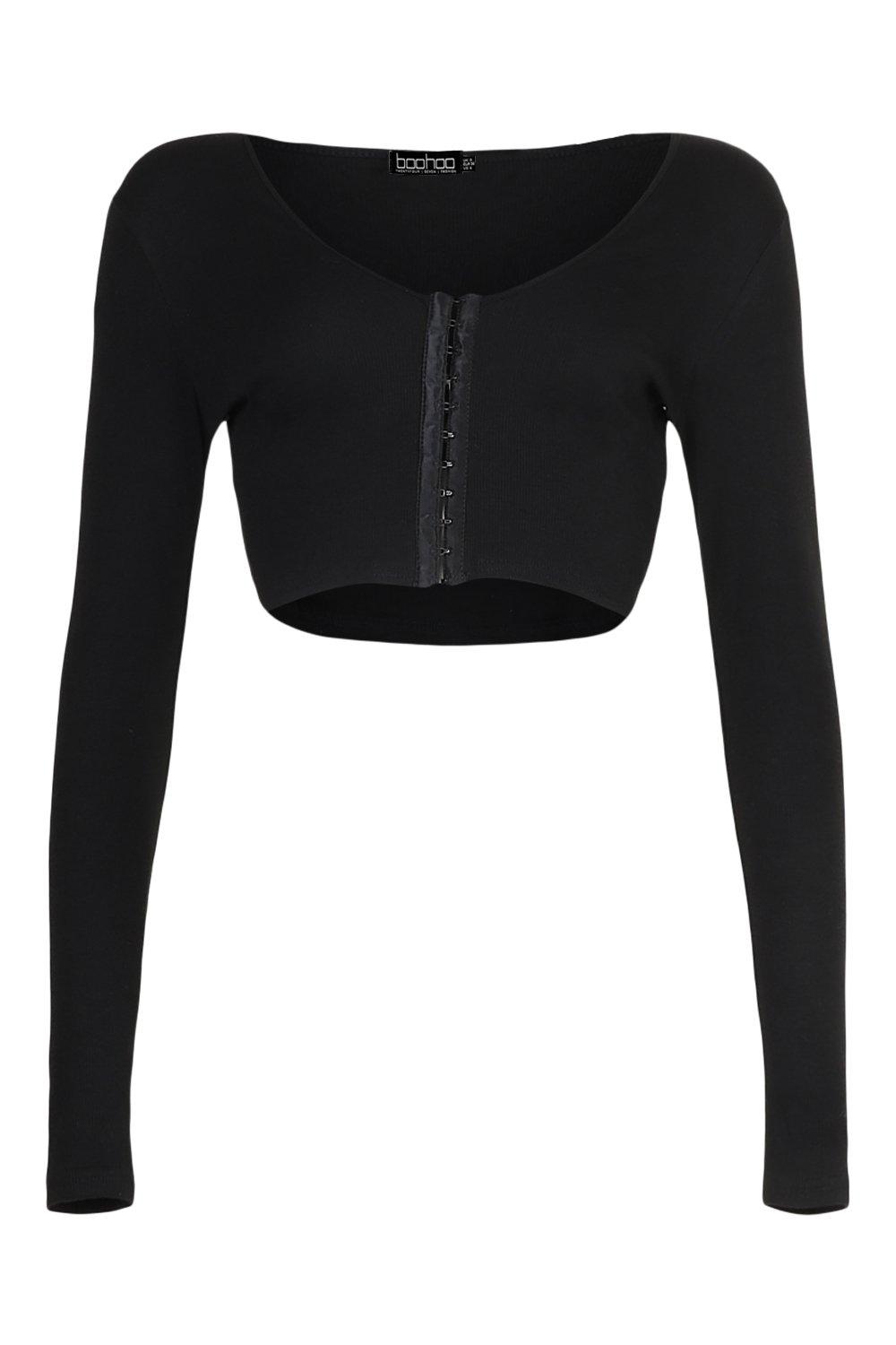 Tall Rib Hook and Eye Long Sleeve Crop Top | boohoo