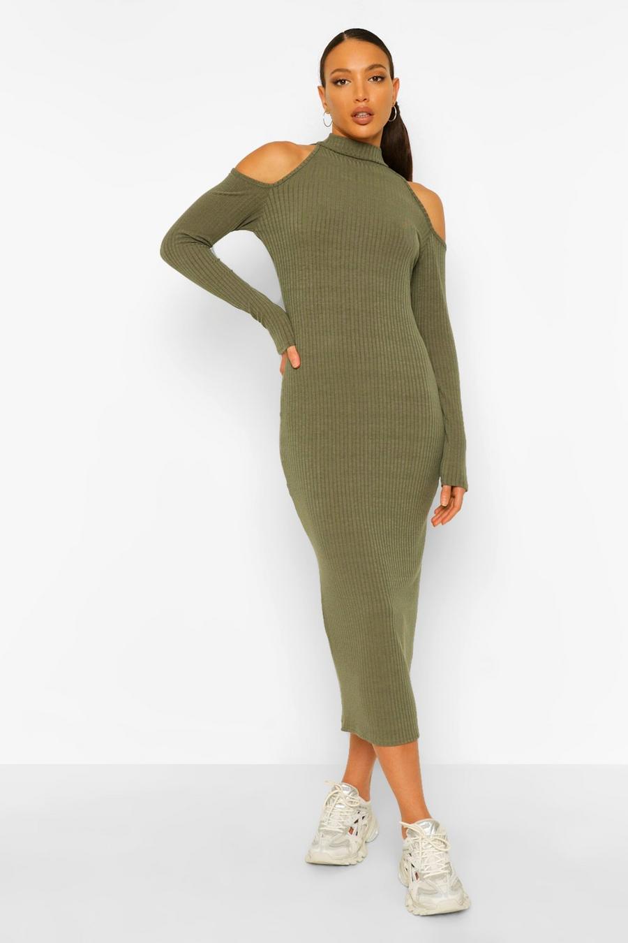 Tall Rib Long Sleeve Cut Out Bodycon Midi Dress image number 1