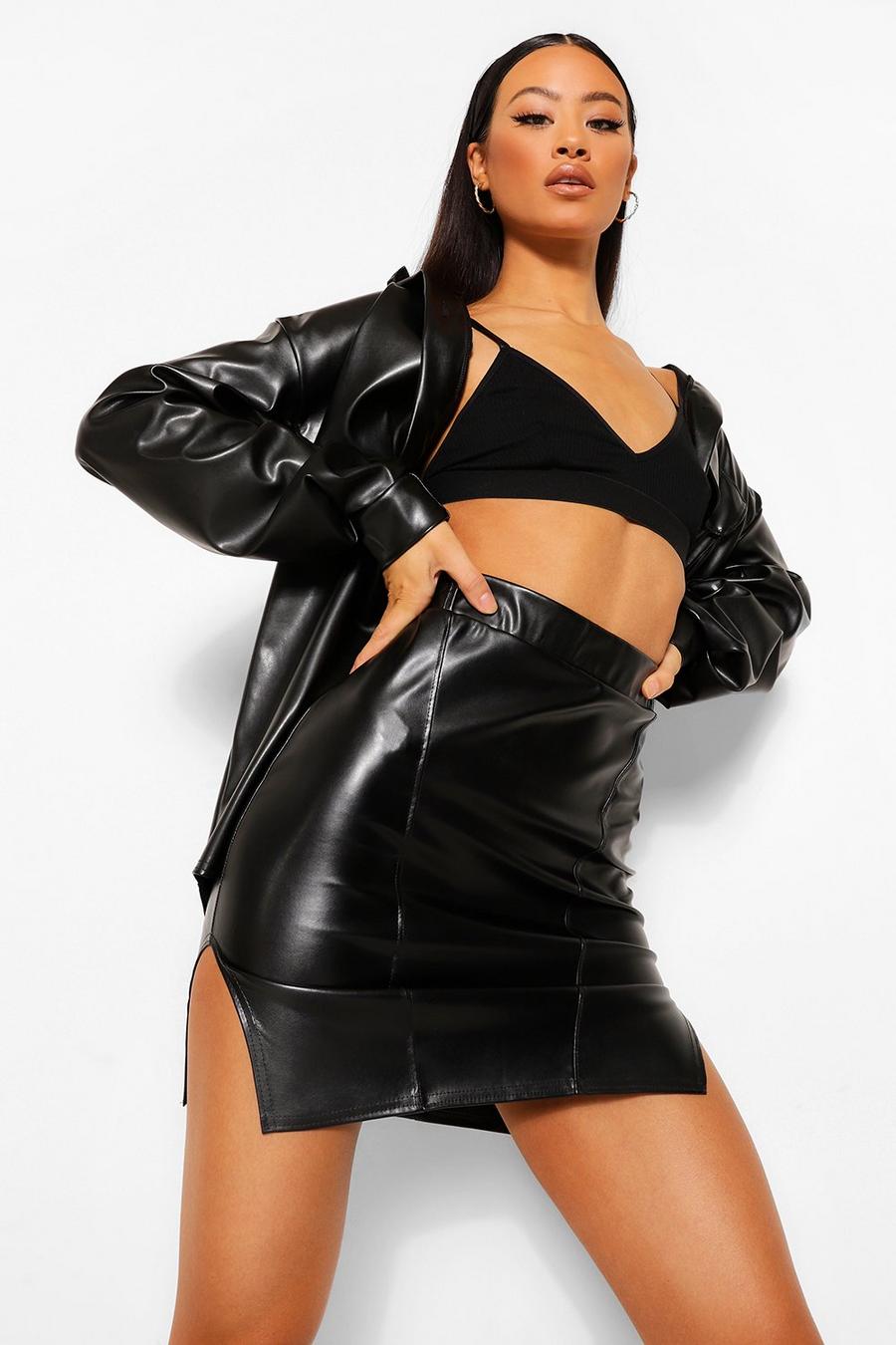 Black Tall PU Cut Out Side Mini Skirt image number 1