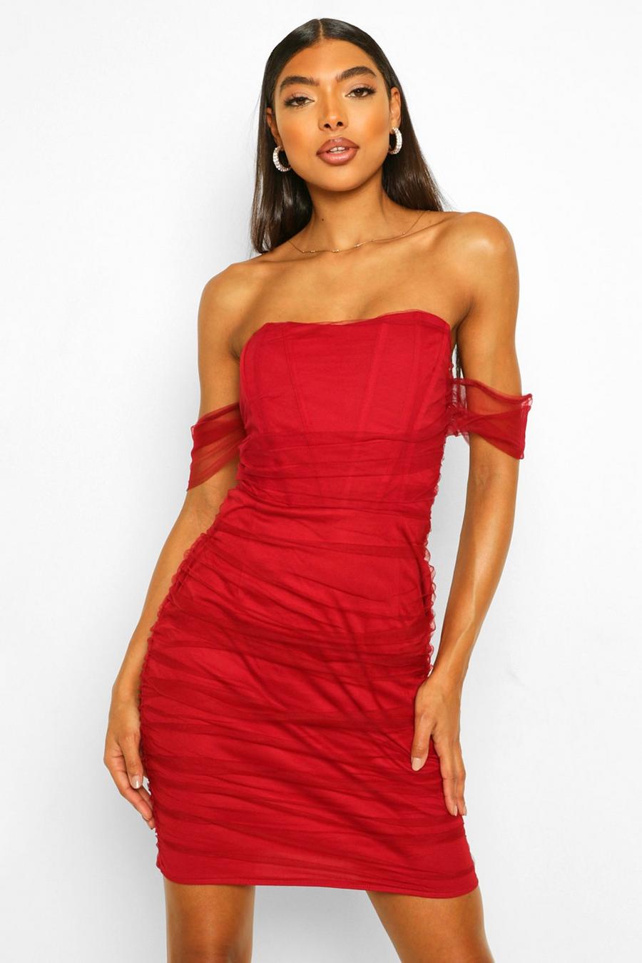 Vestido mini estilo corsé fruncido Tall, Rojo escarlata image number 1