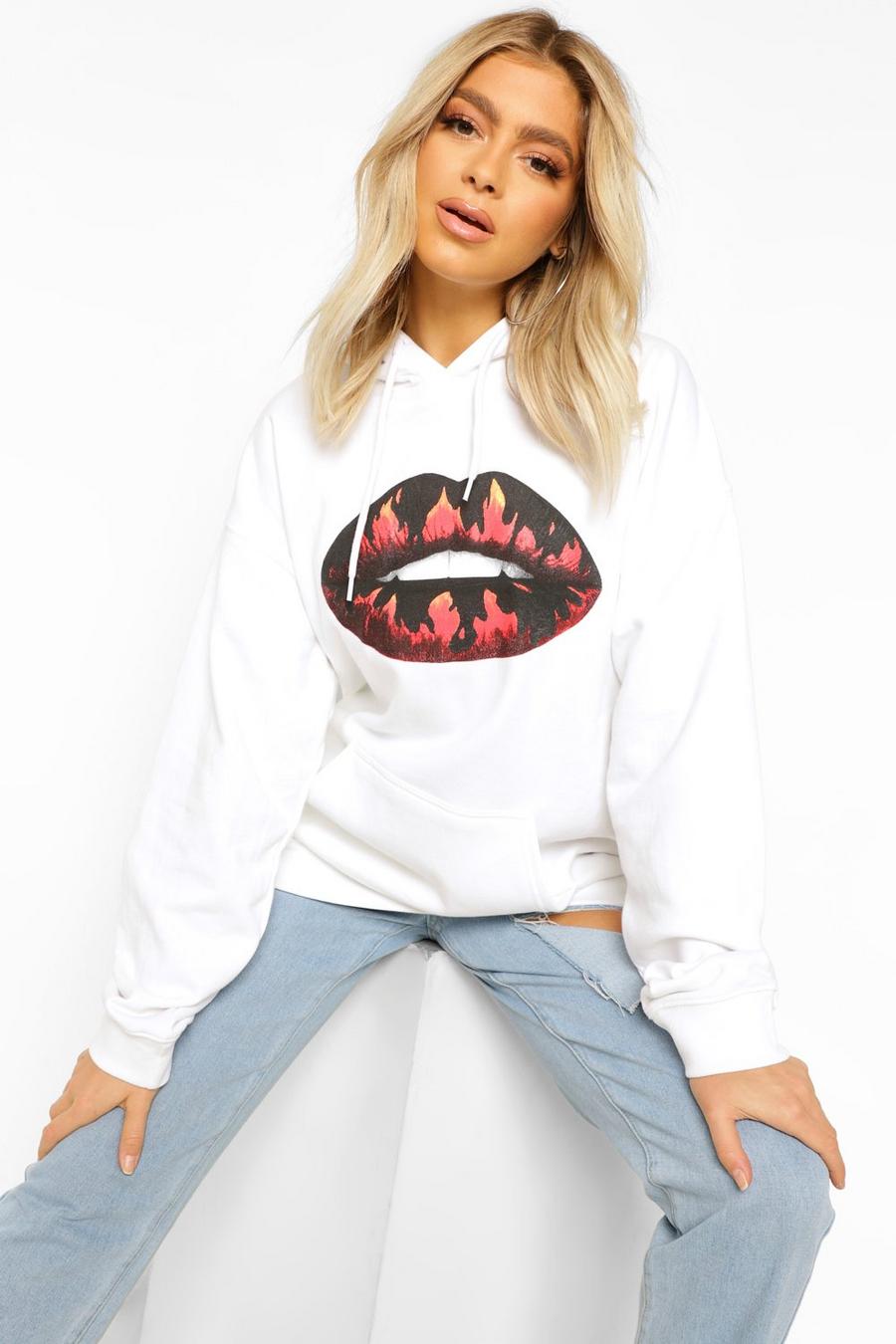 Tall Flame Lips Print Hoody image number 1