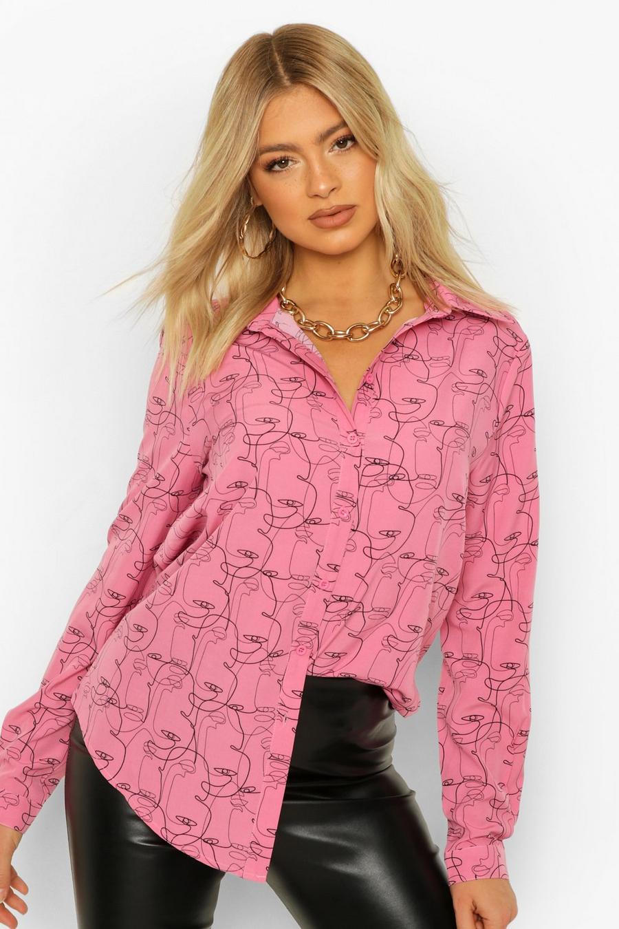 Pink Tall Blouse Met Abstract Gezicht image number 1