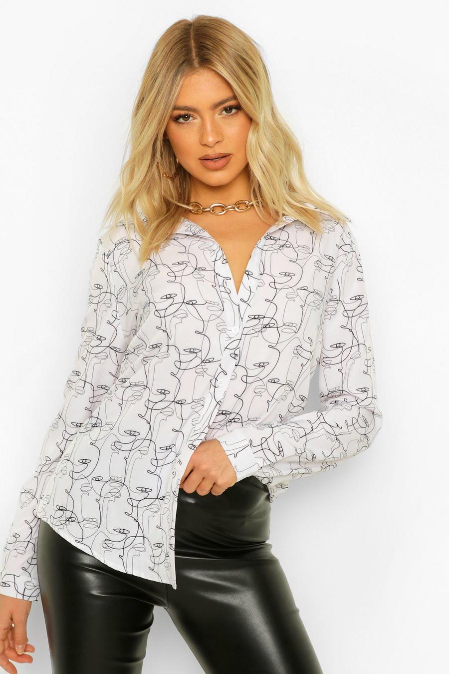 White Tall Blouse Met Abstract Gezicht image number 1