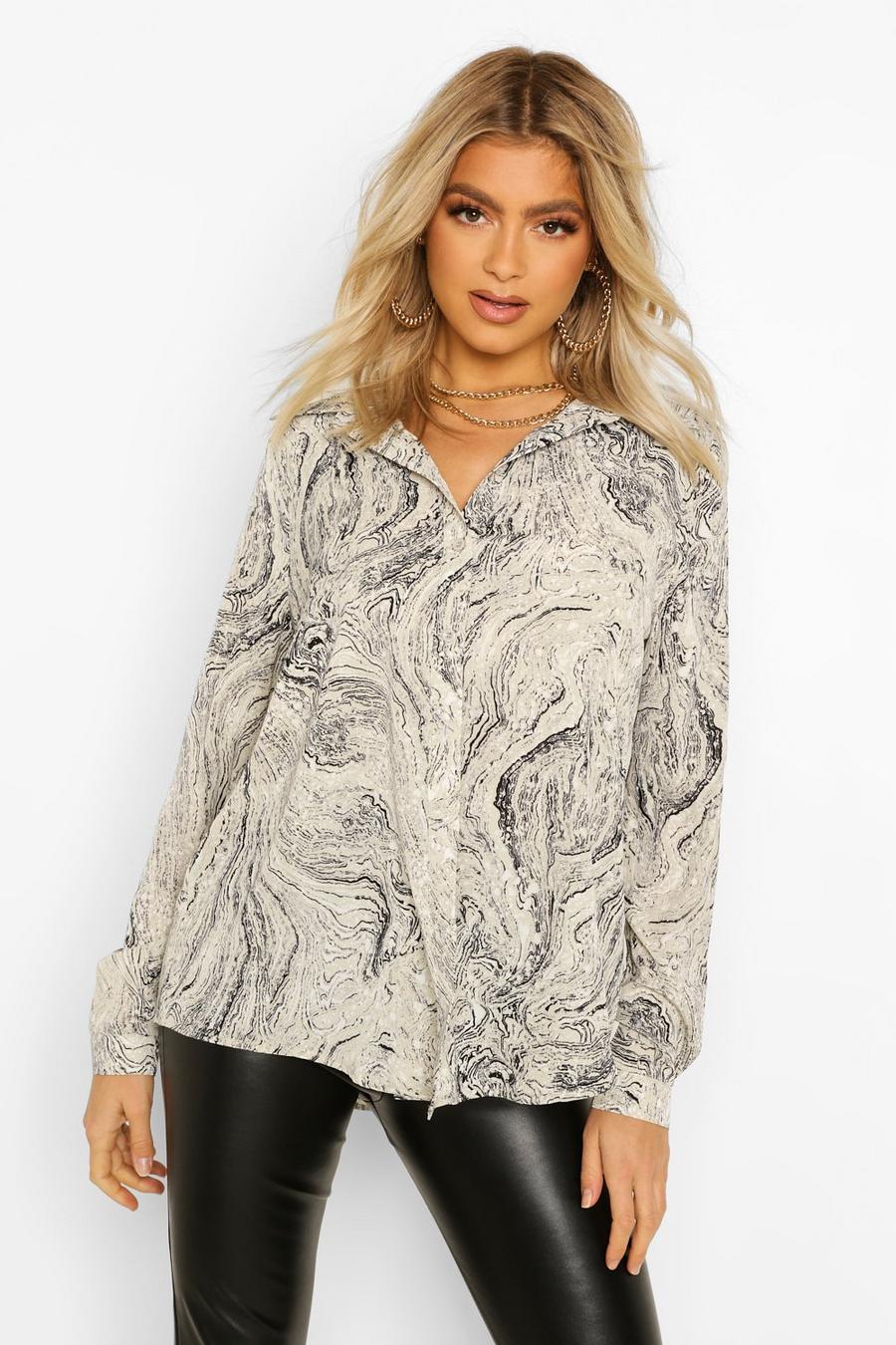 Grey Tall Marble Print Shirt image number 1