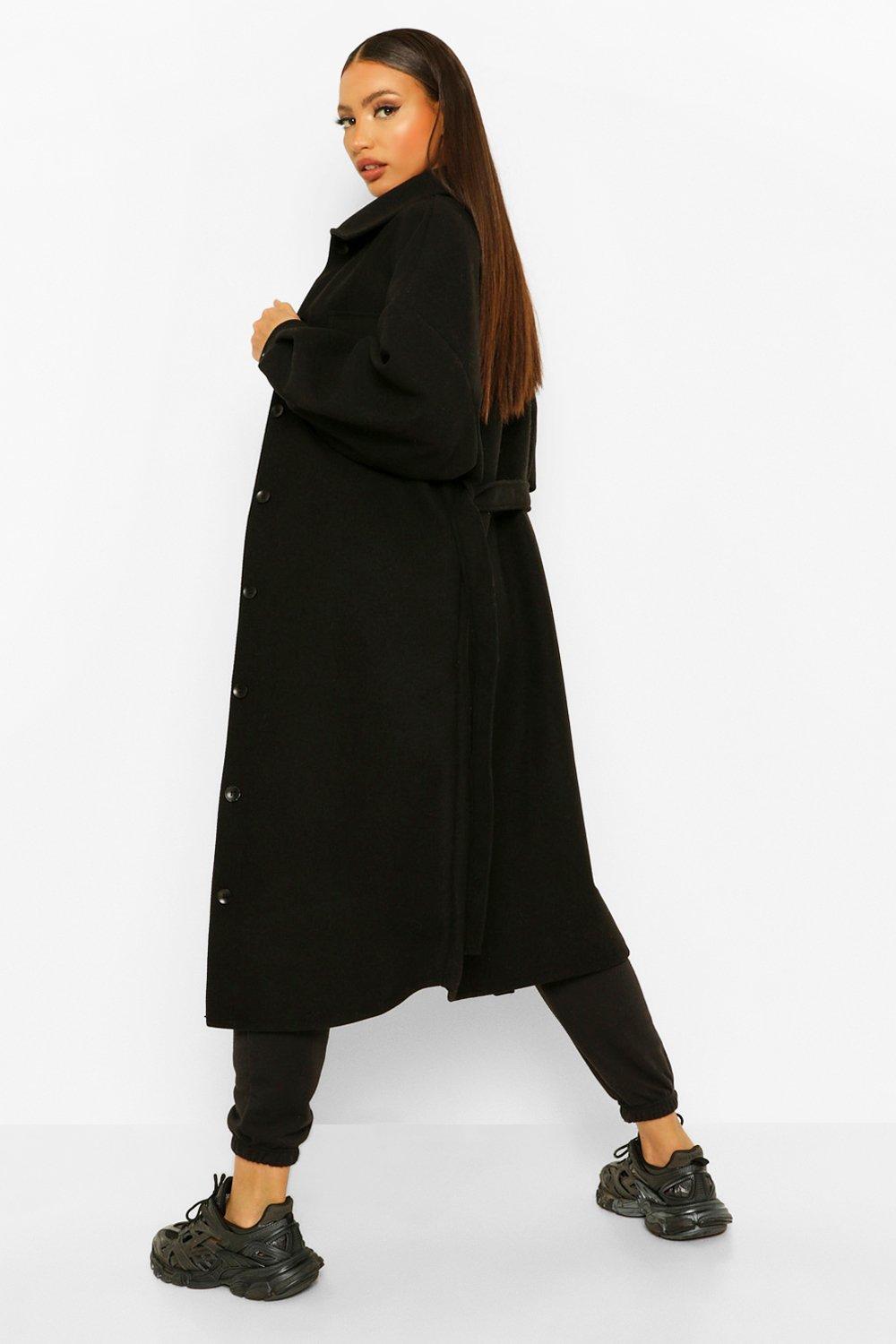 tall wool belted shacket coat