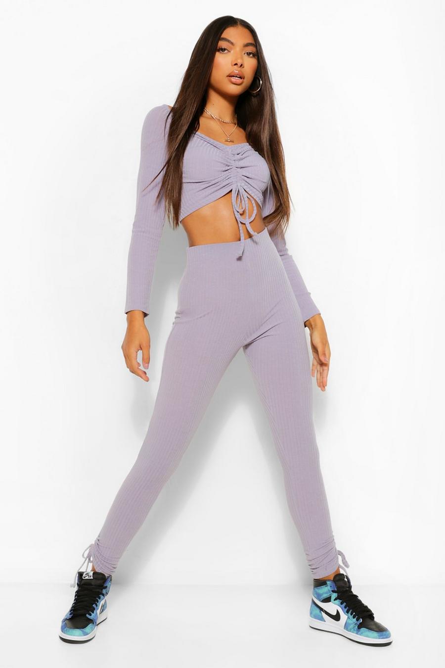 Tall Ruched Long Sleeve Crop Top And Legging Two-Piece image number 1
