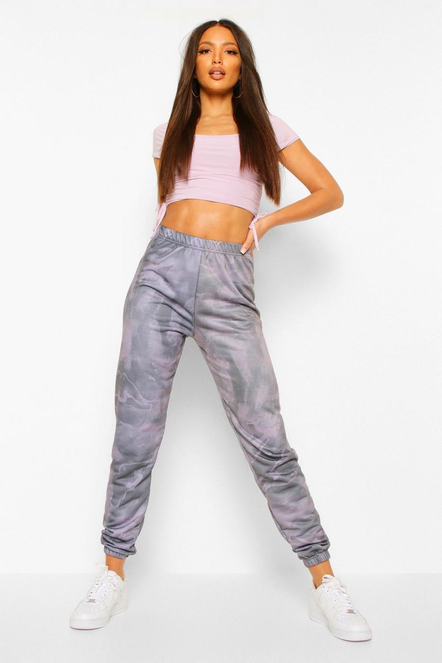 Grey Tall Marble Print Track Pants image number 1