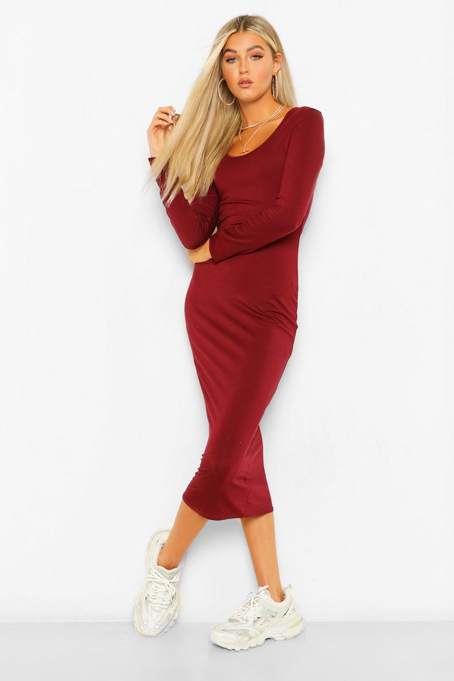 Berry Tall Long Sleeve Bodycon Midi Dress image number 1