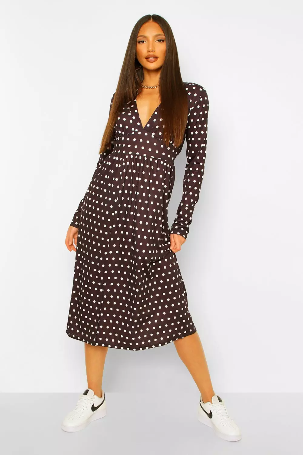 Polka dot midi dress clearance long sleeve