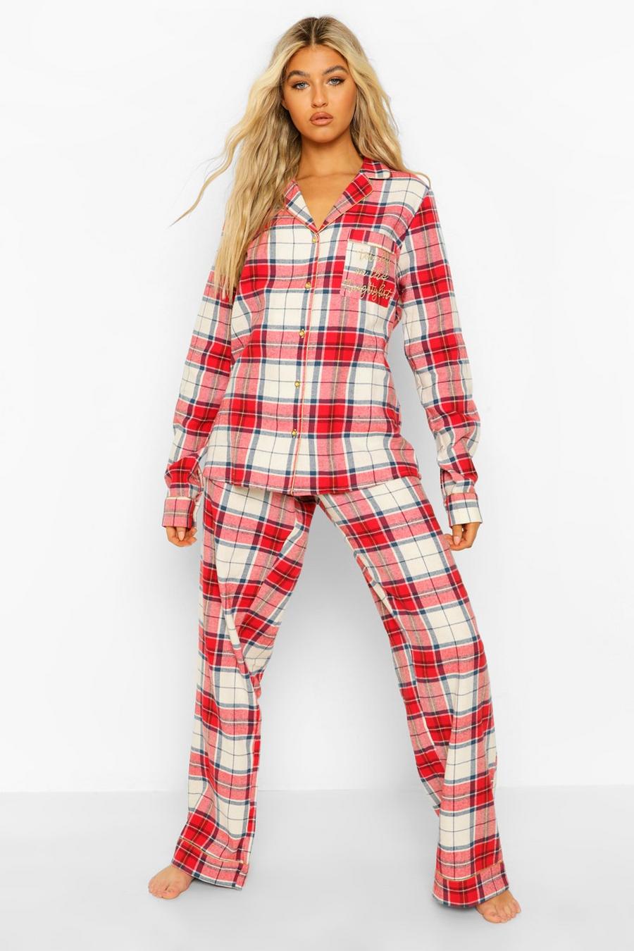 Tall Christmas 'Naughty List' Embroidered Pajama Set image number 1