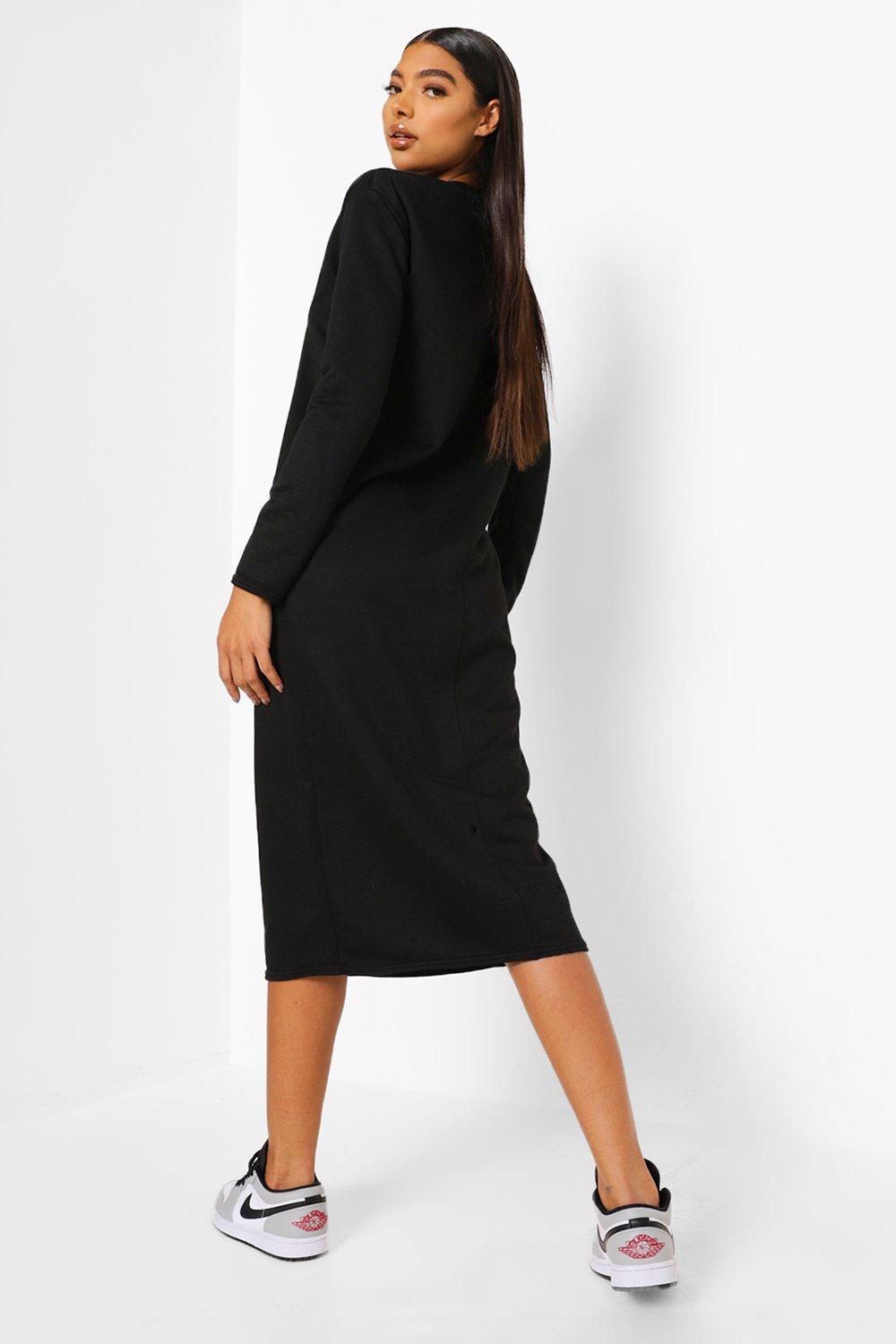 black long sleeve shoulder pad dress