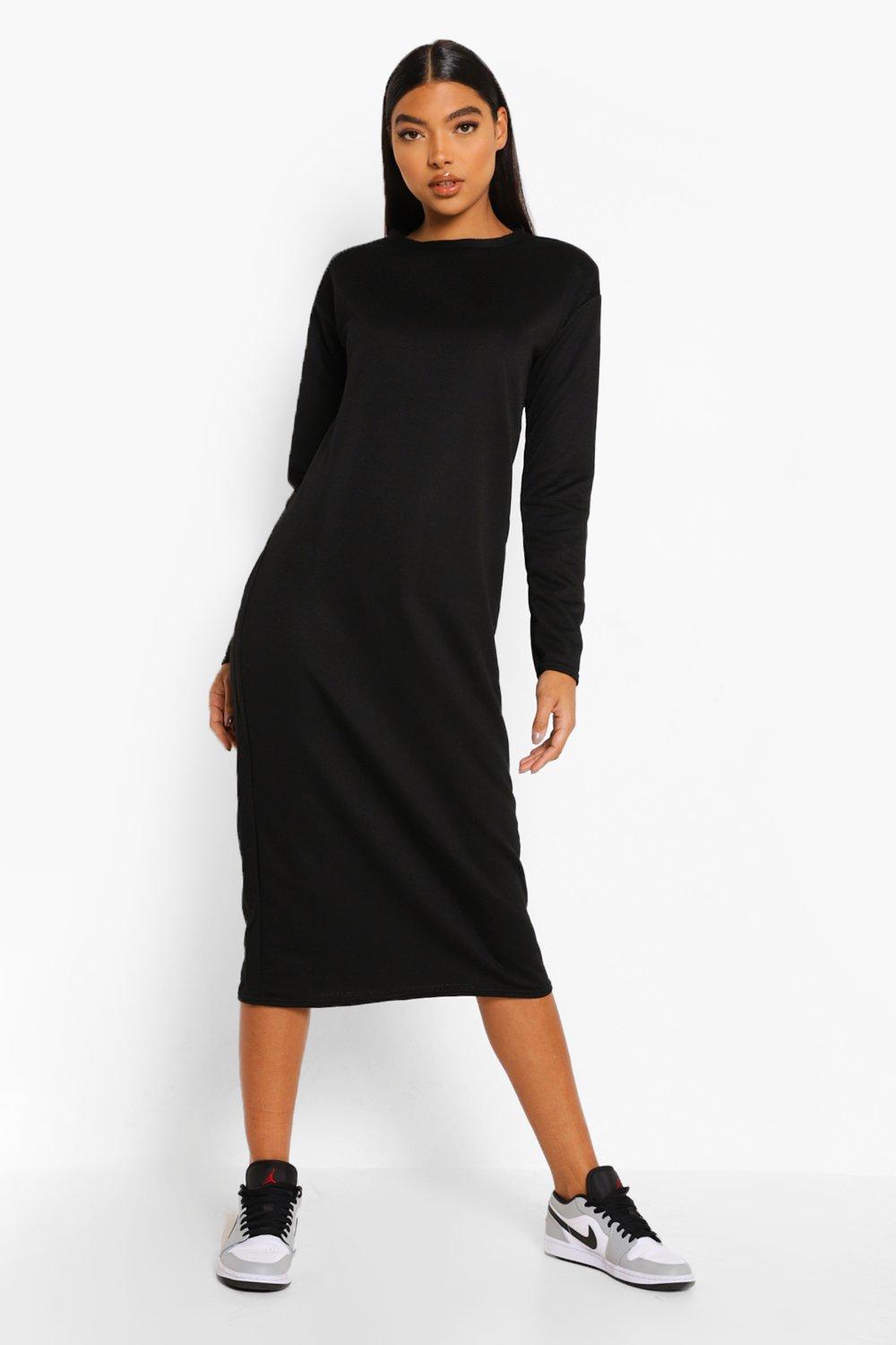 black long sleeve shoulder pad dress