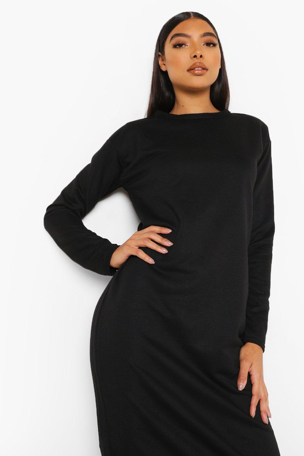 black long sleeve shoulder pad dress