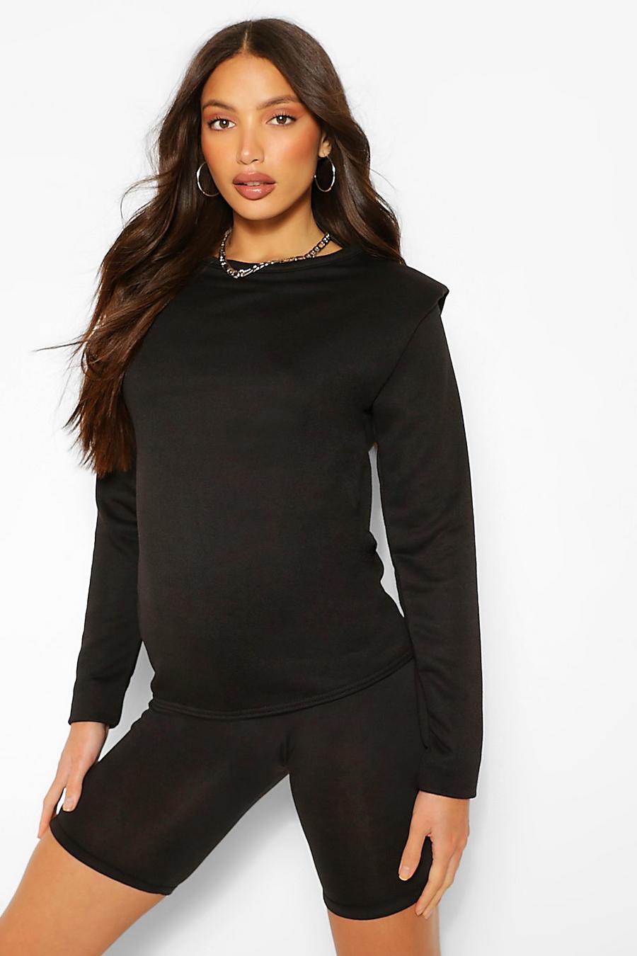 Black Tall Long Sleeve Shoulder Pad Sweater image number 1