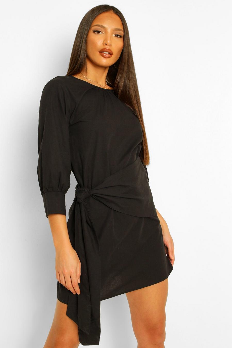 Black Tall Wrap Front Woven Mini Dress image number 1