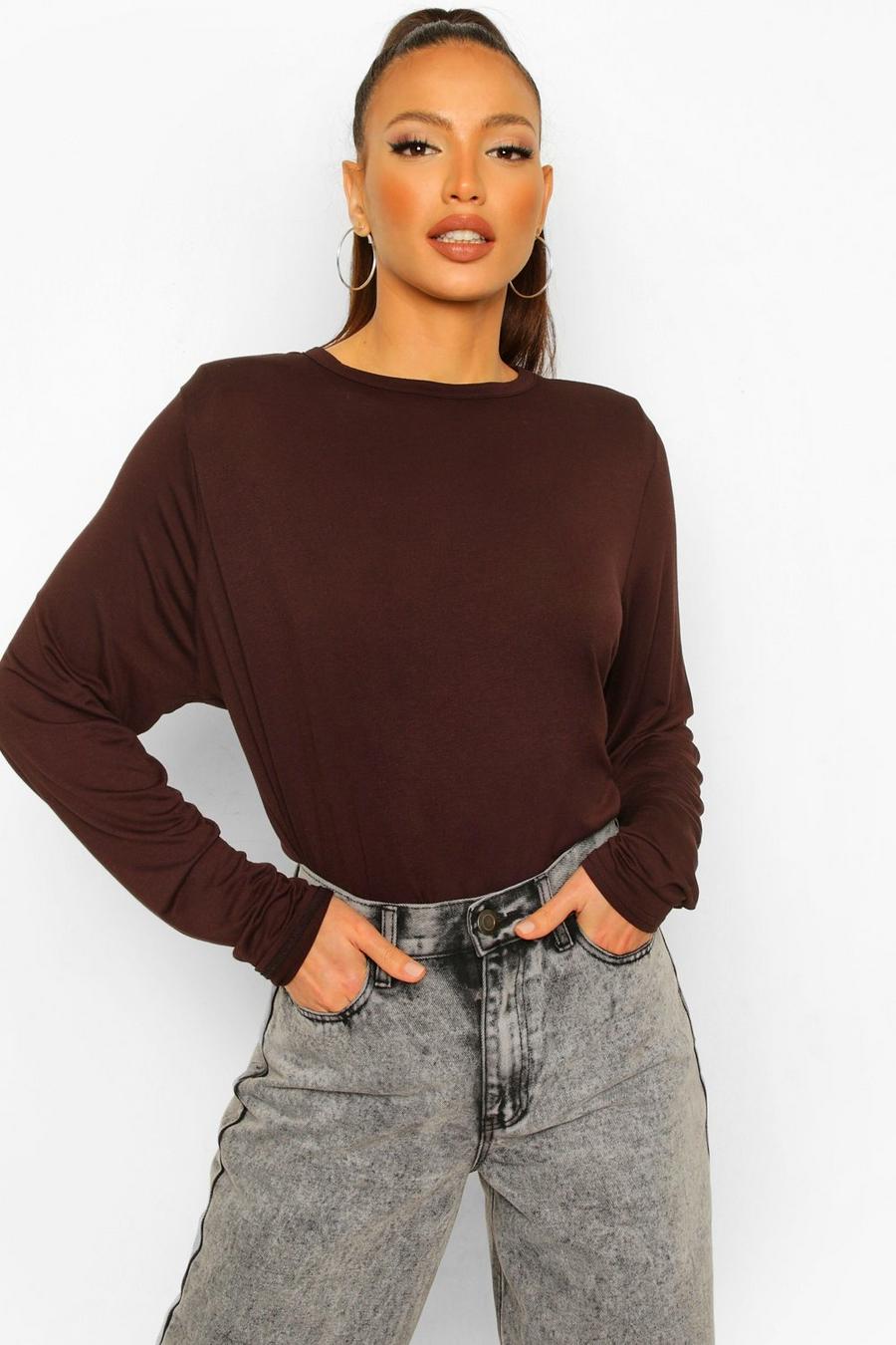 Chocolate Tall Long Sleeve Shoulder Pad Top image number 1