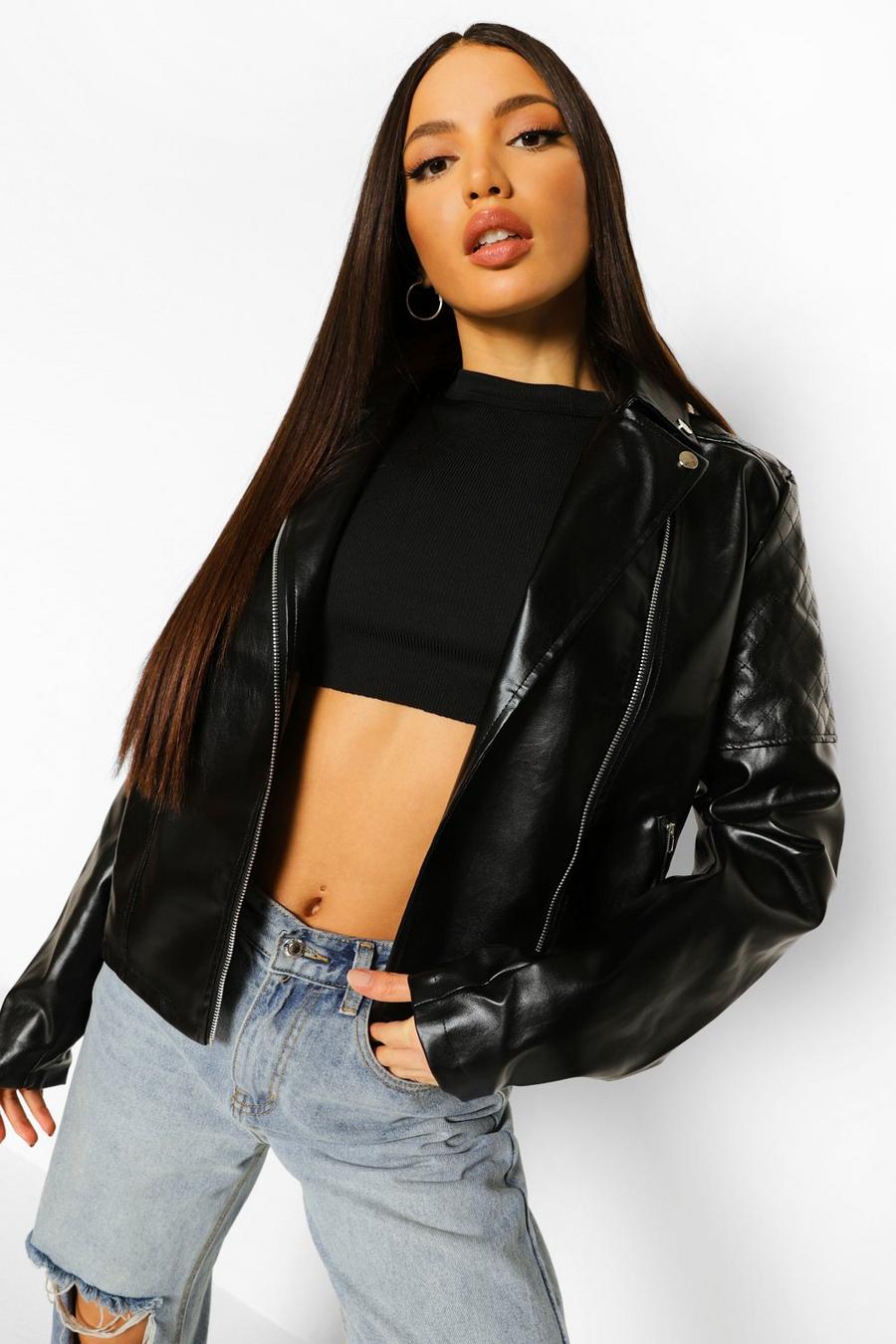 Black Tall Faux Leather Moto Jacket image number 1