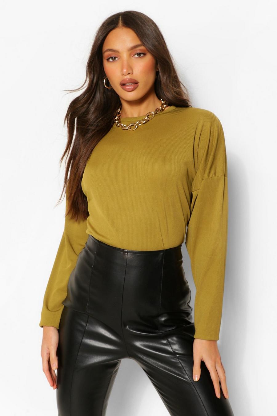 Olive Tall Rib Long Sleeve Sweater image number 1