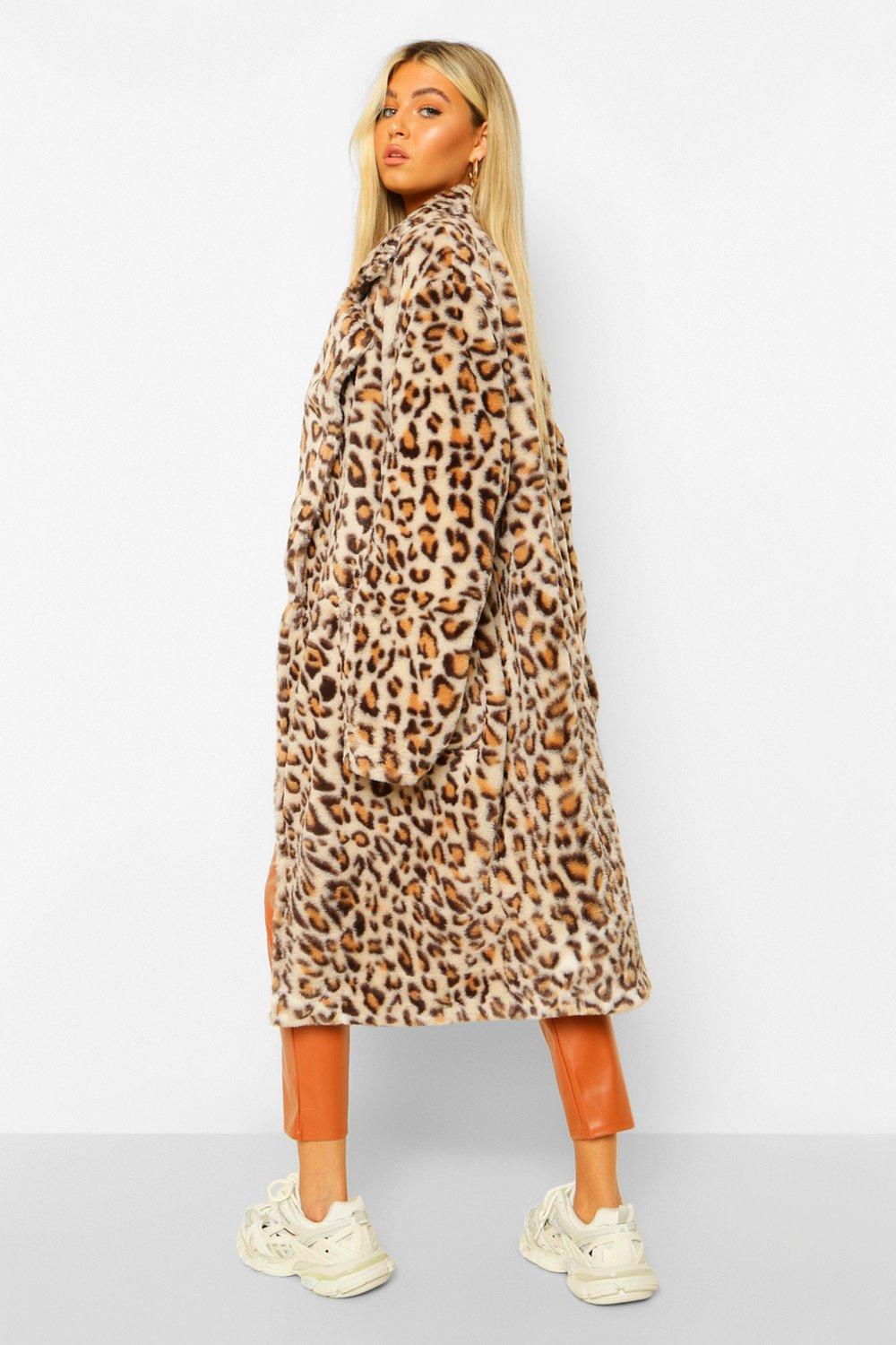 Tall Faux Fur Leopard Print Longline Coat boohoo NO