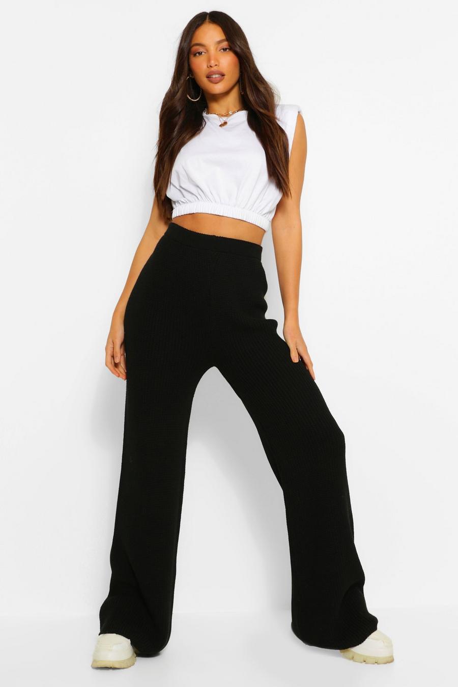 Black Tall Knitted High Waist Pants image number 1