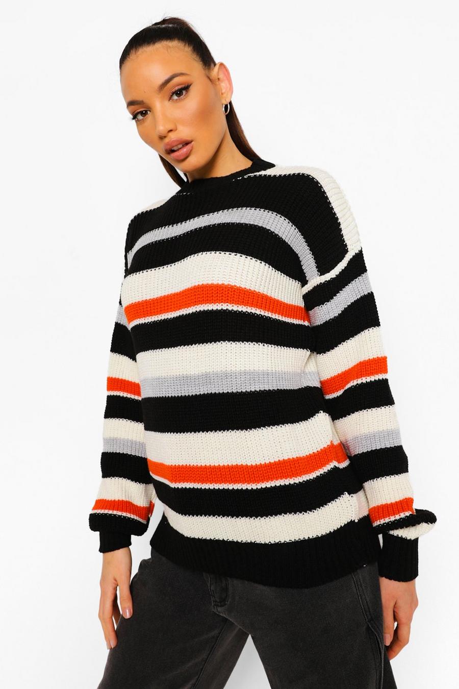 Black Tall Stripe Knitted Sweater image number 1