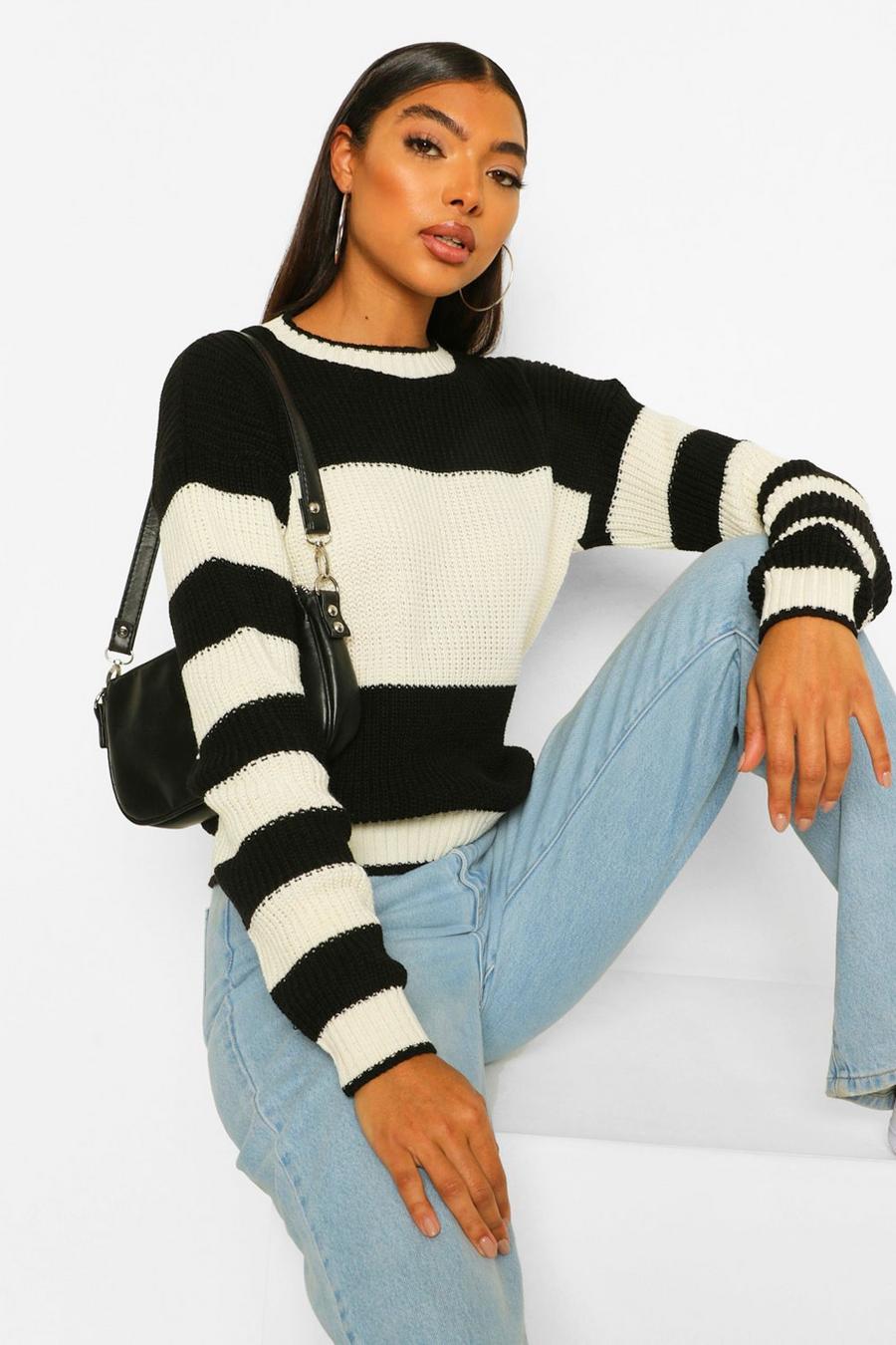 Black tall Stripe Colour Block Knitted Jumper image number 1