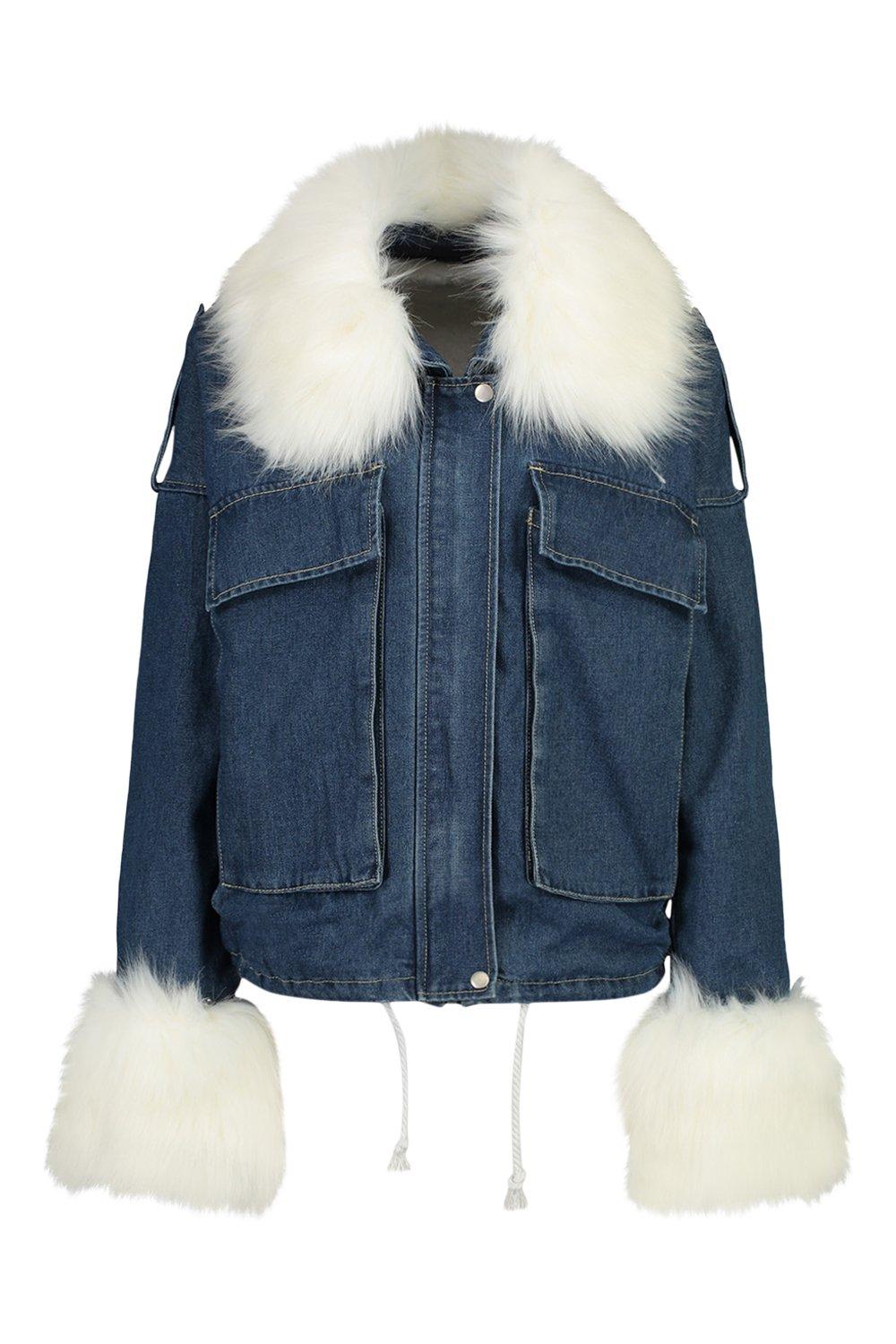 jean coat with fur collar