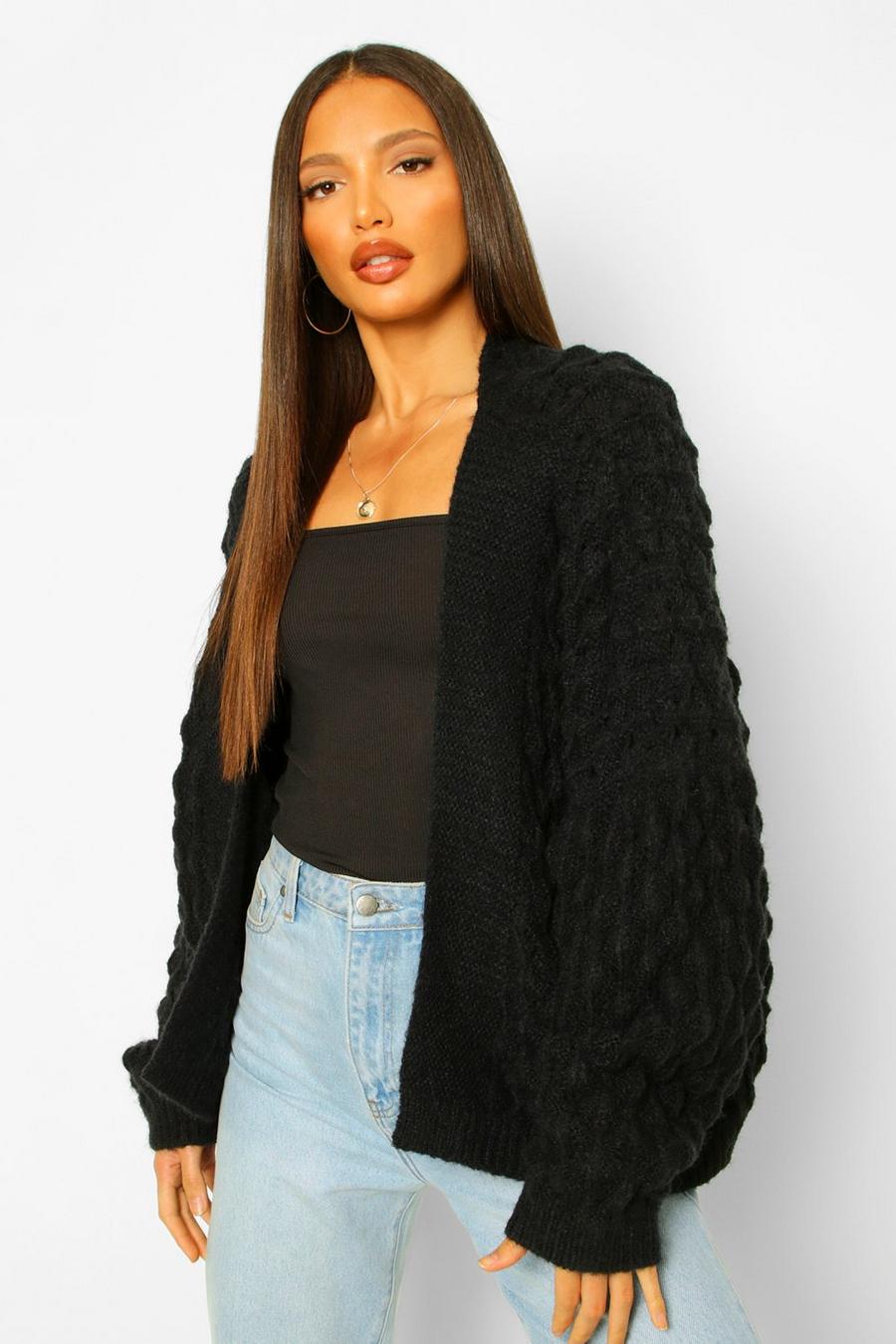 Black Tall Bubble Knit Chunky Cardigan image number 1