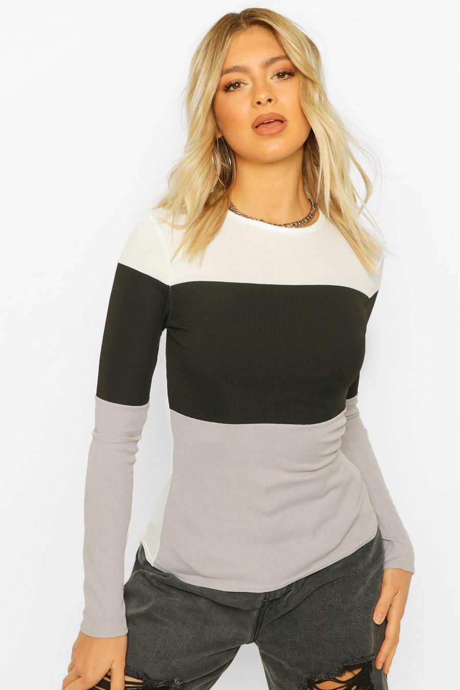Tall Long Sleeve Rib Color Block High Neck Top image number 1