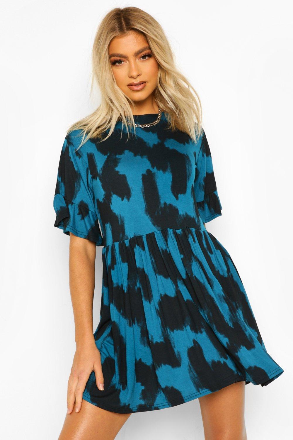 Boohoo blue leopard print dress clearance