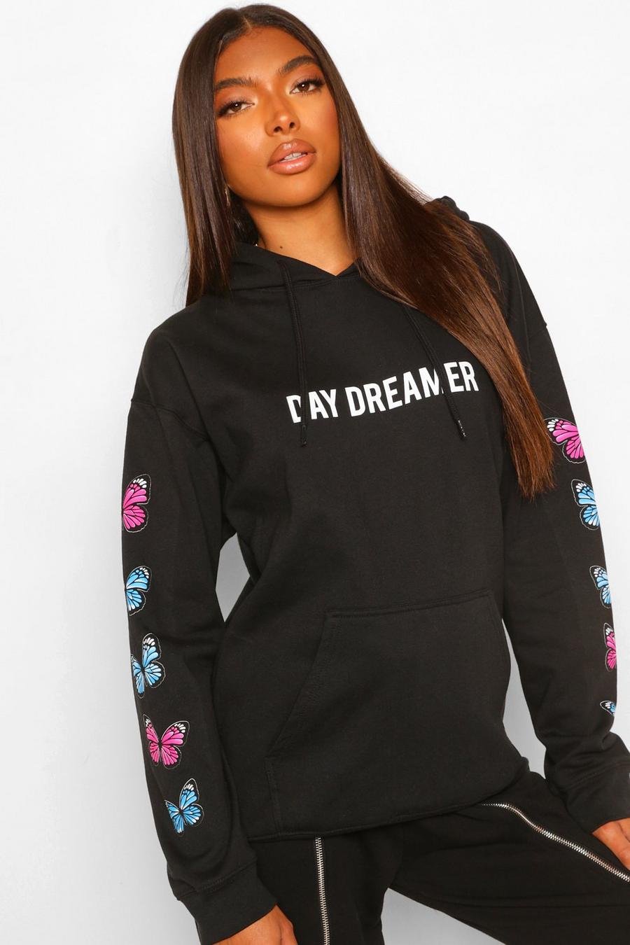 Tall 'Daydreamer' Slogan Butterfly Sleeve Hoody image number 1