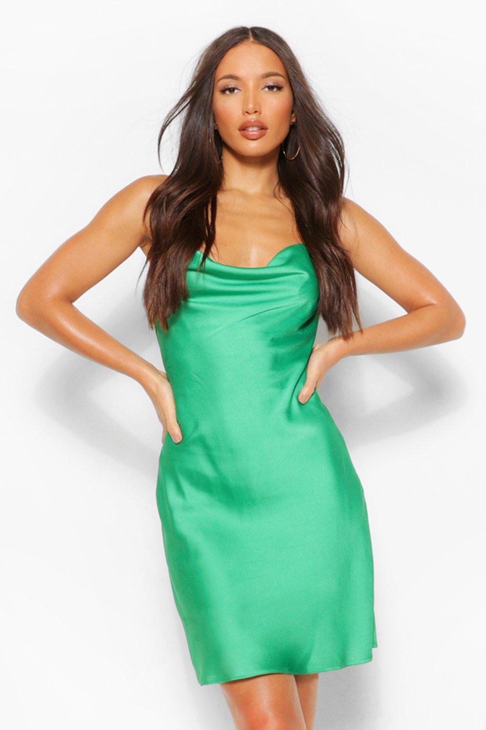 boohoo green satin dress