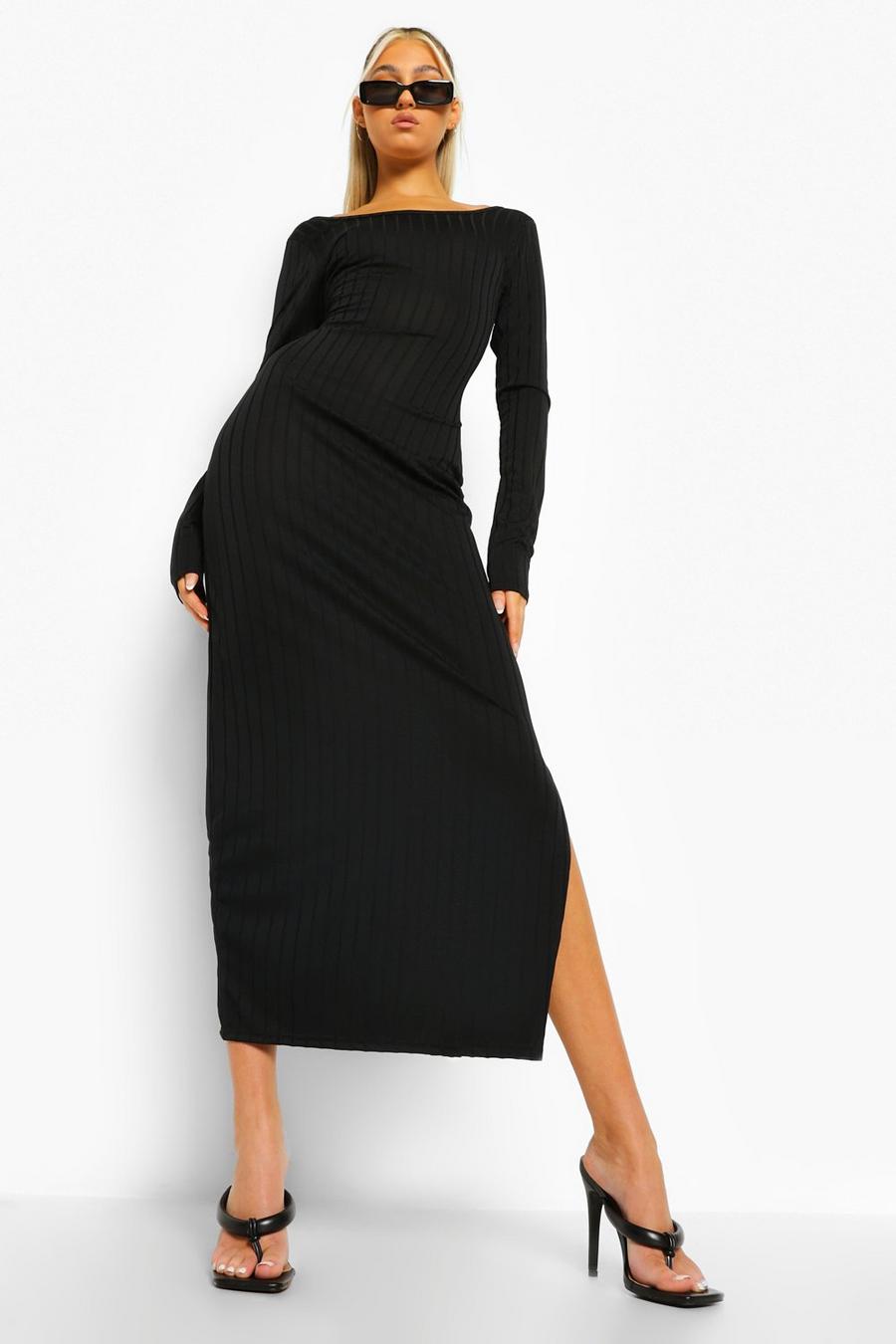 שחור שמלת מידקסי ארוגה עם צווארון עגול וגב פתוח לנשים גבוהות image number 1