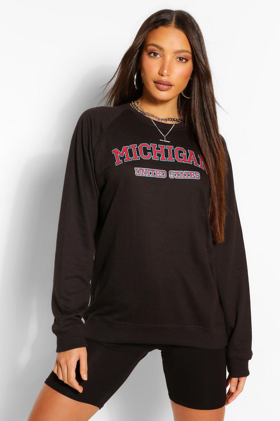 Suéter lavado con eslogan "Michigan" Alta, Negro image number 1