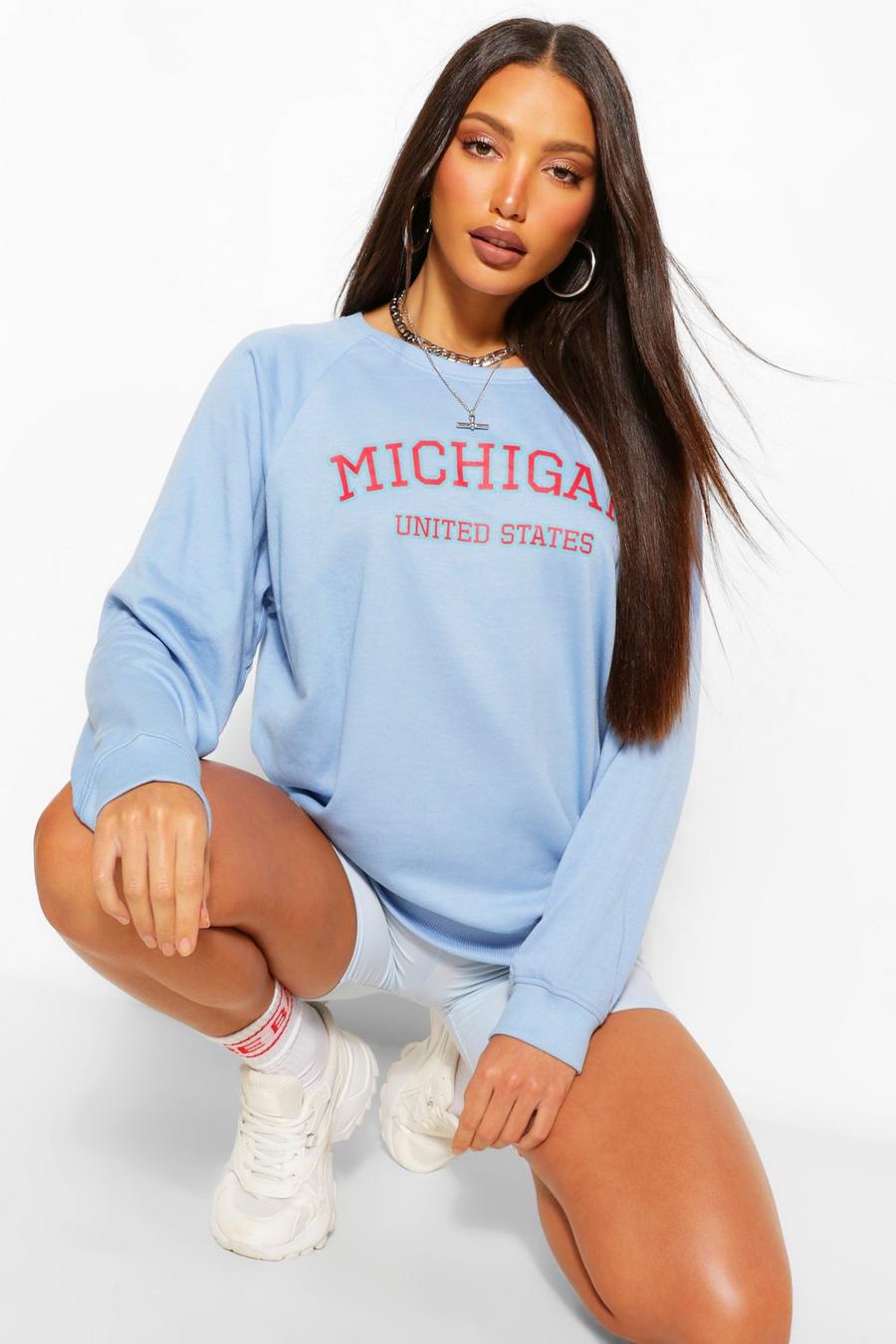 Blue Tall 'Michigan' Slogan Washed Sweater image number 1