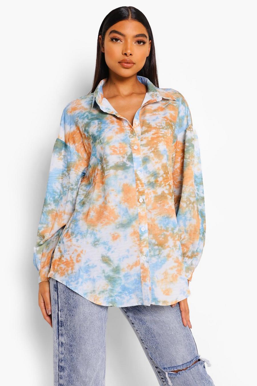 Blue Tall Tie Dye Oversized Shirt image number 1