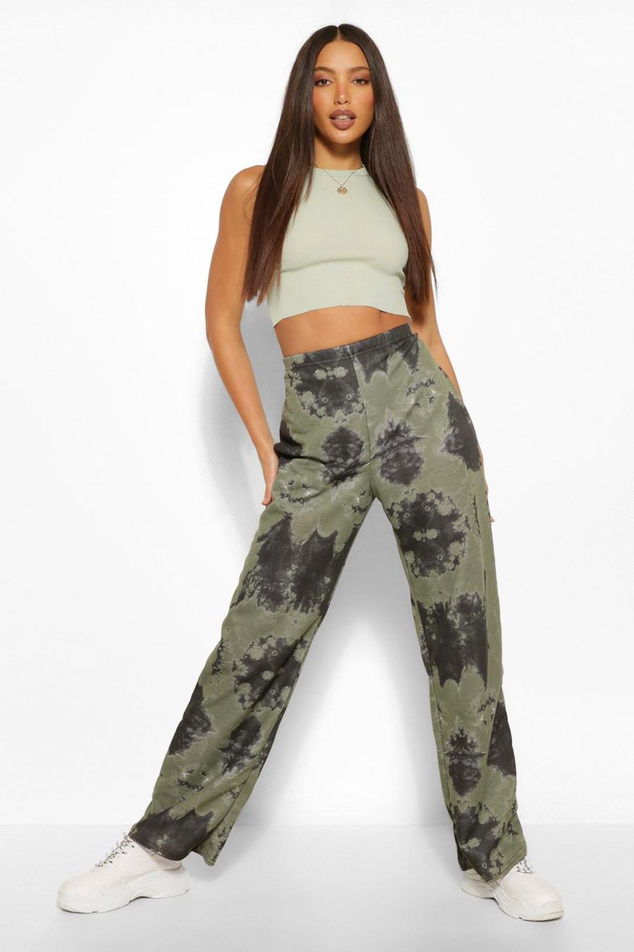 Green Tall Tie Dye Wide Leg Joggers image number 1