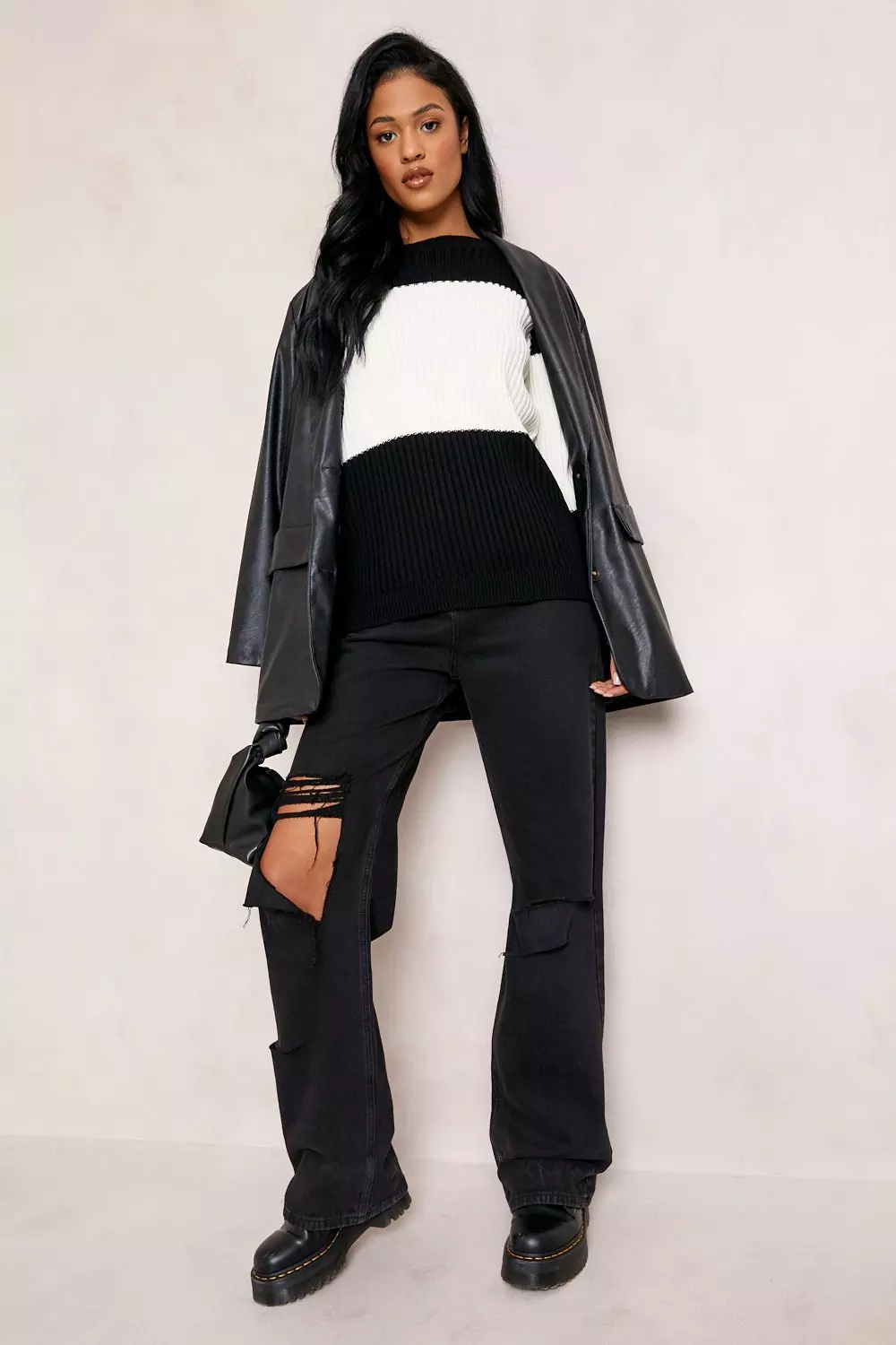 Black Tall Colour Block Knitted Sweater alternative image