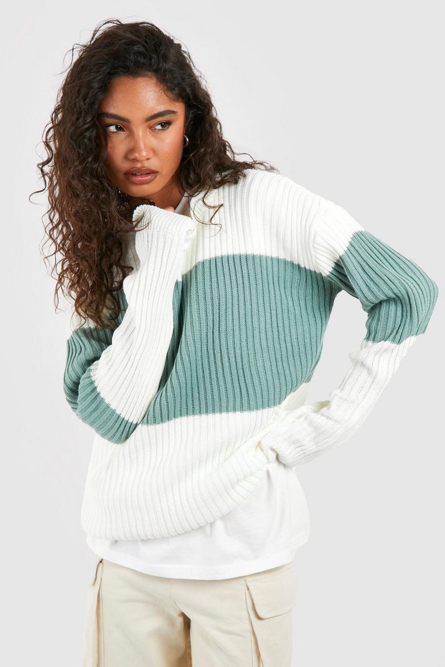 Green vert Tall Colour Block Knitted Sweater