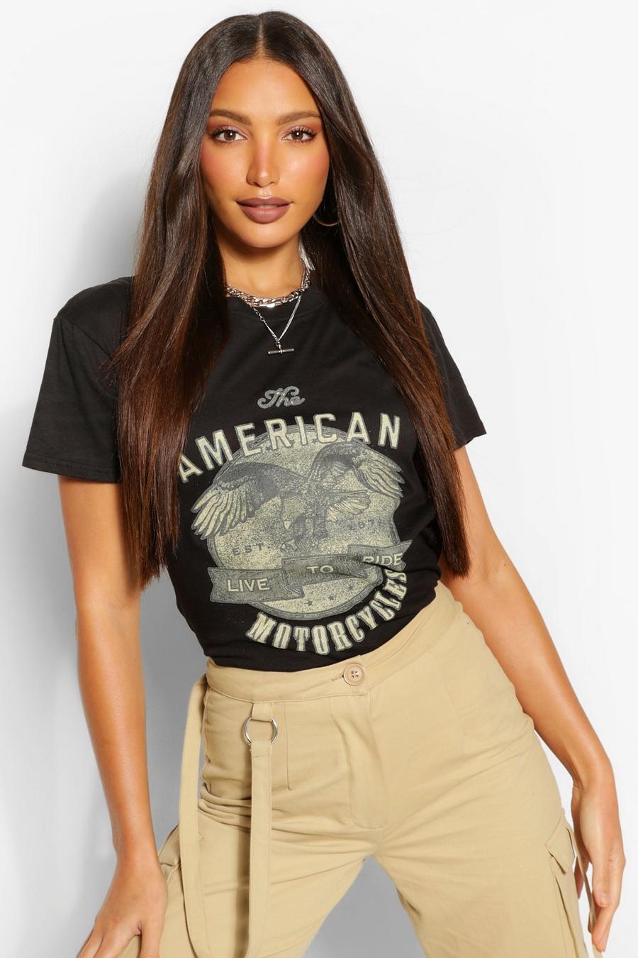 Tall T-Shirt mit „American Motorcycles“-Print, Schwarz image number 1