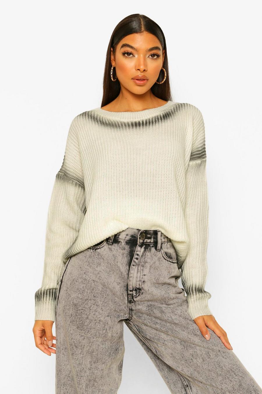 Black Tall Tie Dye Ombre Knitted Crop Jumper image number 1