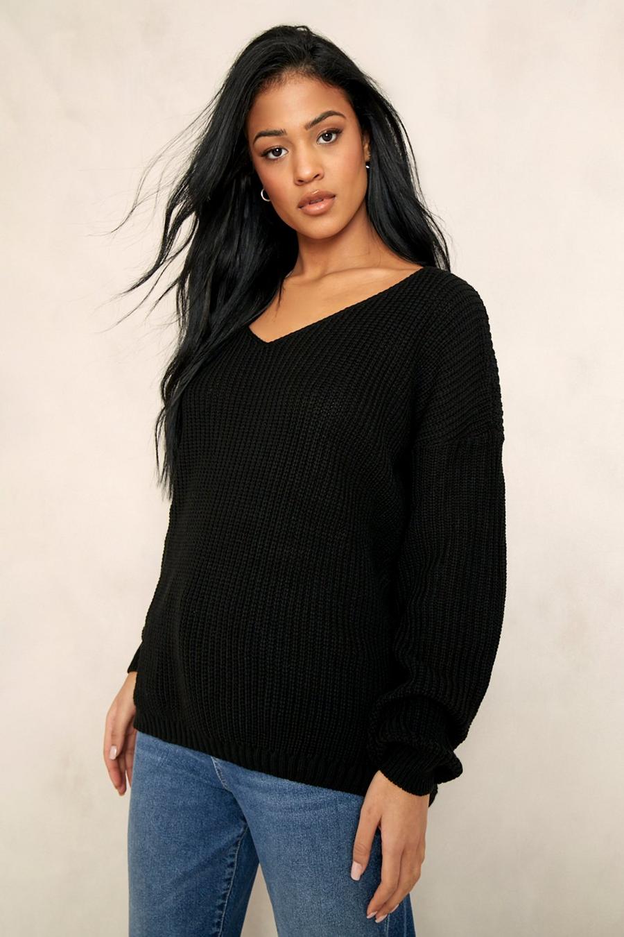 Black Tall Basic V-Neck Longline Sweater image number 1