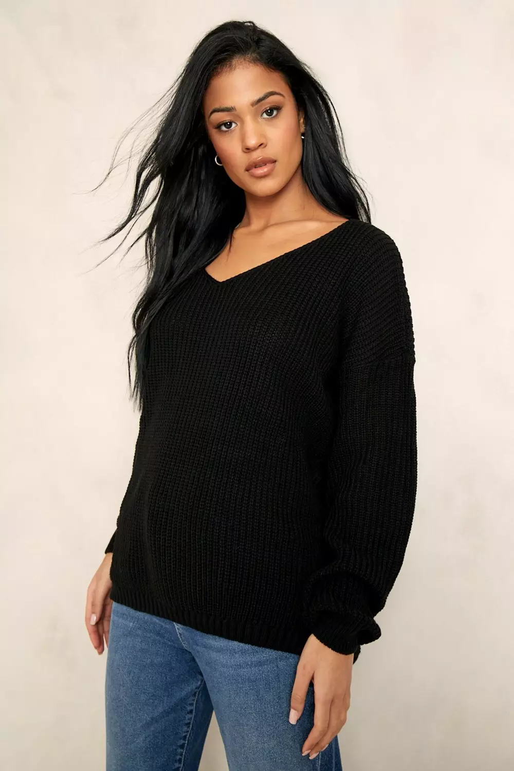 Black v neck longline jumper new arrivals